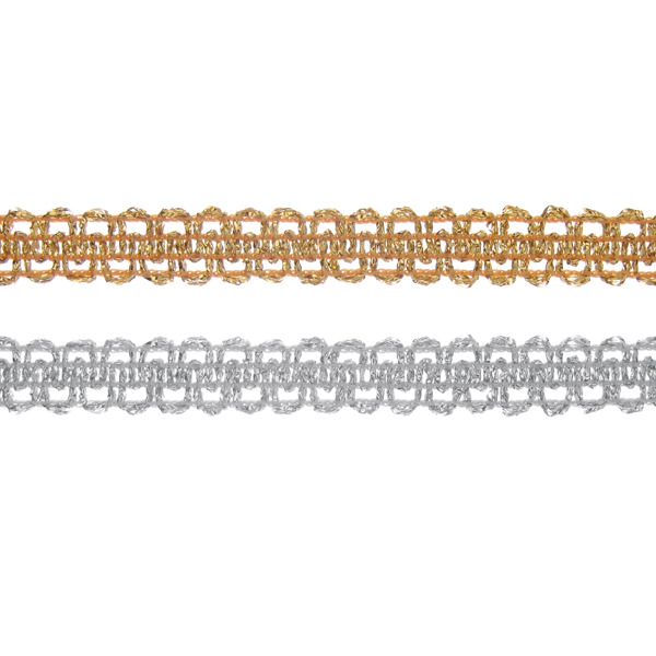 0366 Тесьма "Полоса узкая фигурная" из золотой, серебрянной нити, ш. 10 мм, Т-10А