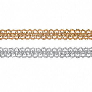 0366 Тесьма "Полоса узкая фигурная" из золотой, серебрянной нити, ш. 10 мм, Т-10А