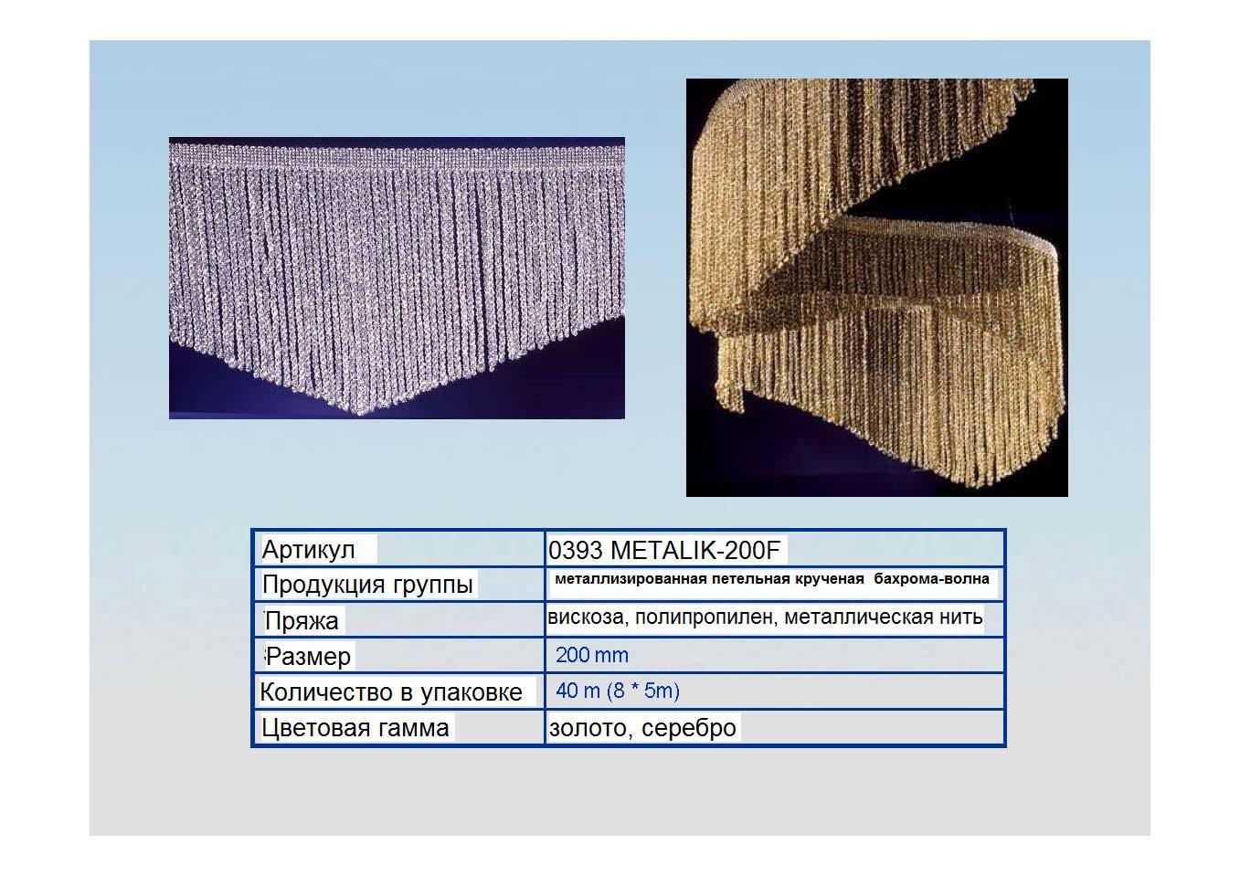 0393 Бахрома-волна METALIK-200F вискозная металлизированная петельная крученая, ш. 200 мм